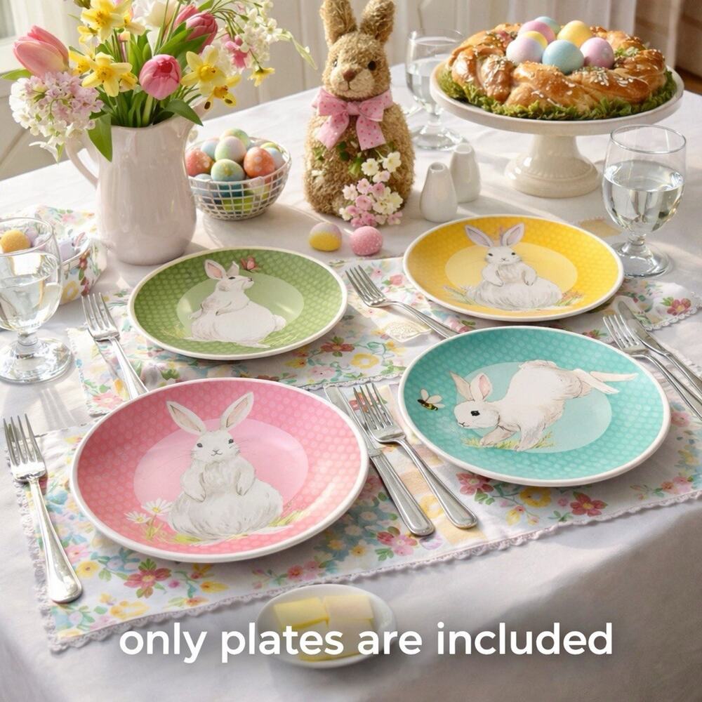 Set of 5 Pottery Barn Kids Springtime Bunny Plates Easter Rabbit 9"